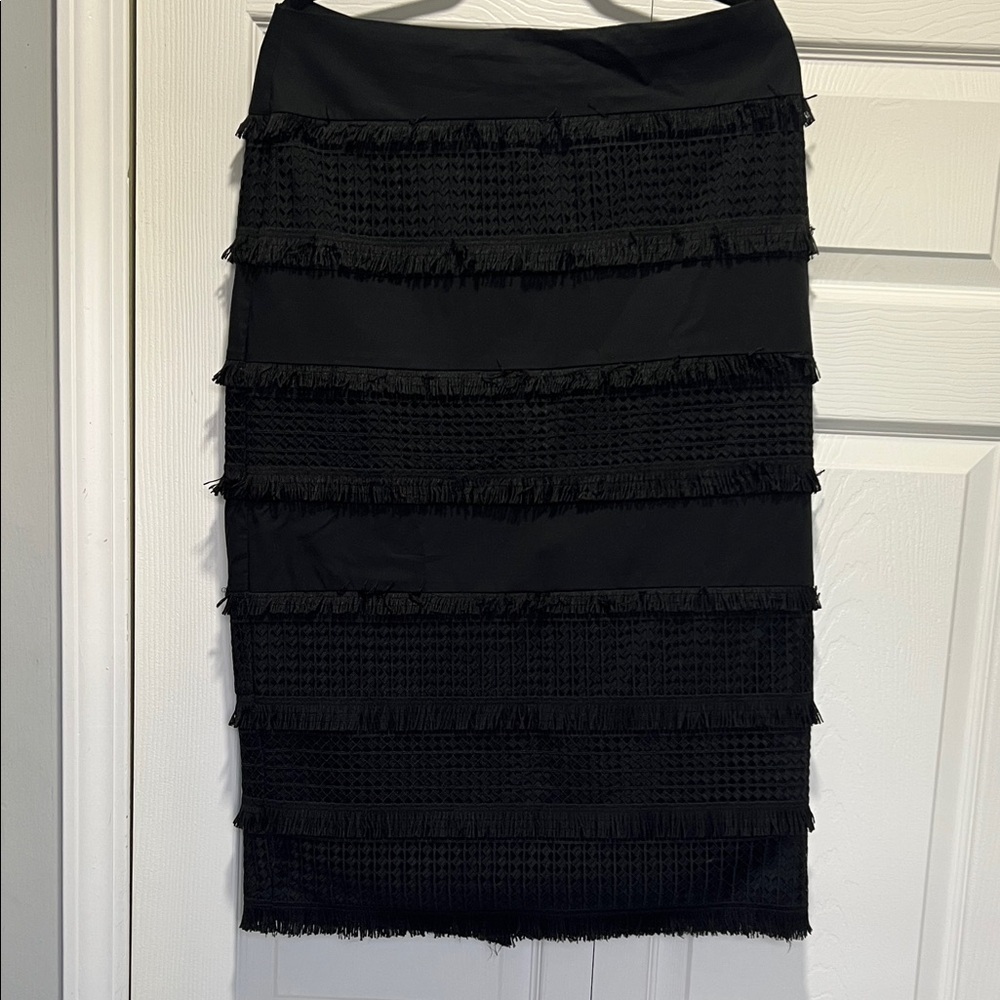 Banana Republic Black, fringed, Textured Pencil Skirt
